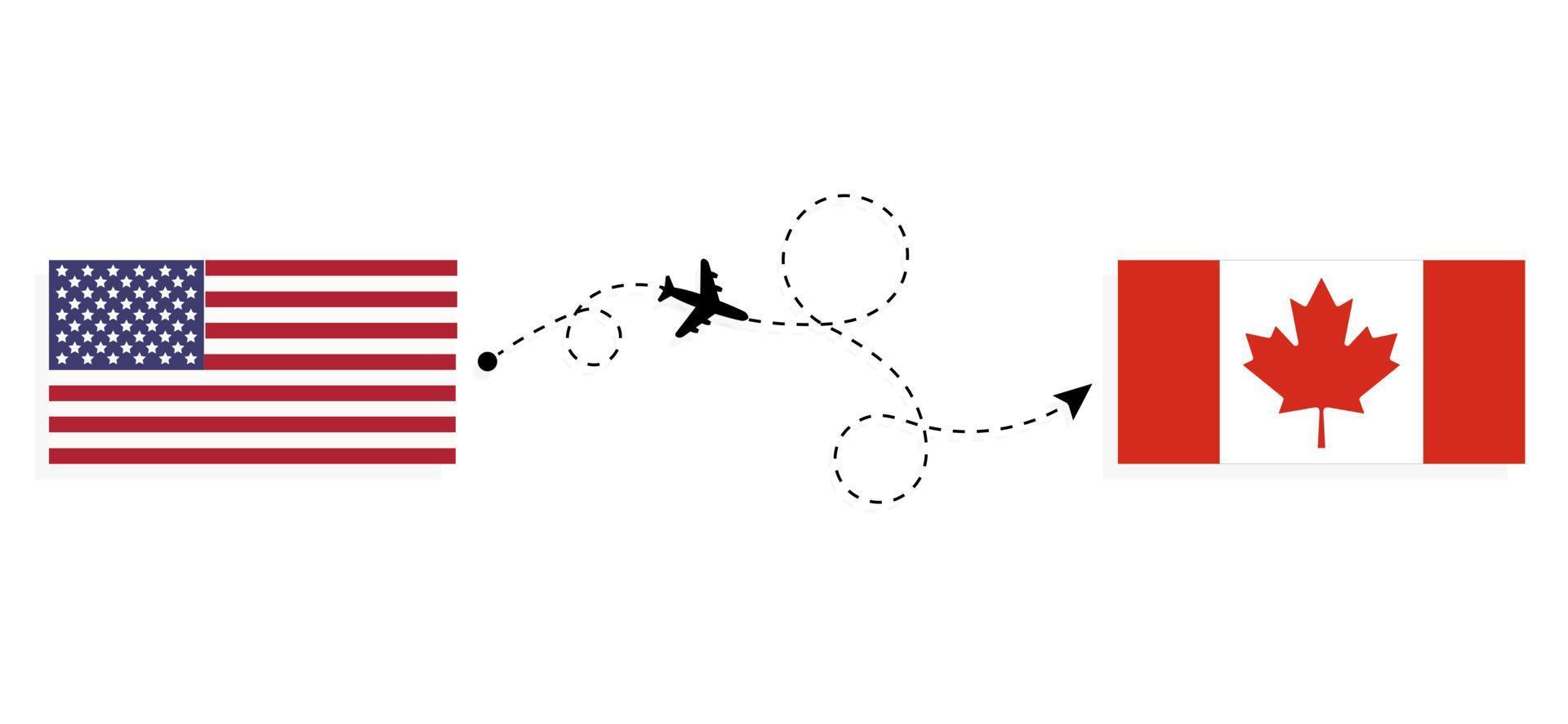 Vuelo y viaje desde EE. UU. a Canadá en avión de pasajeros concepto de viaje vector