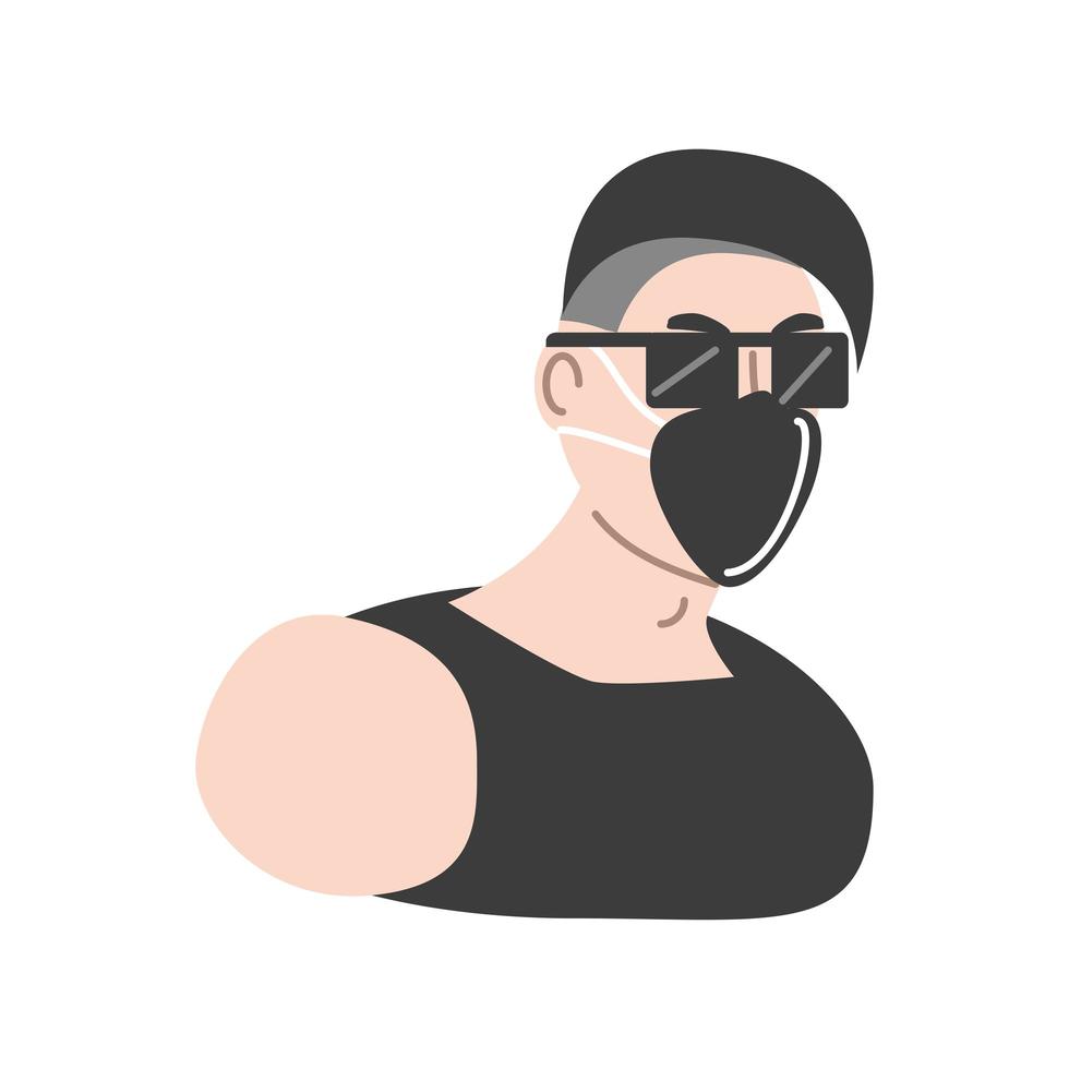 man with face mask and sunglasses vector