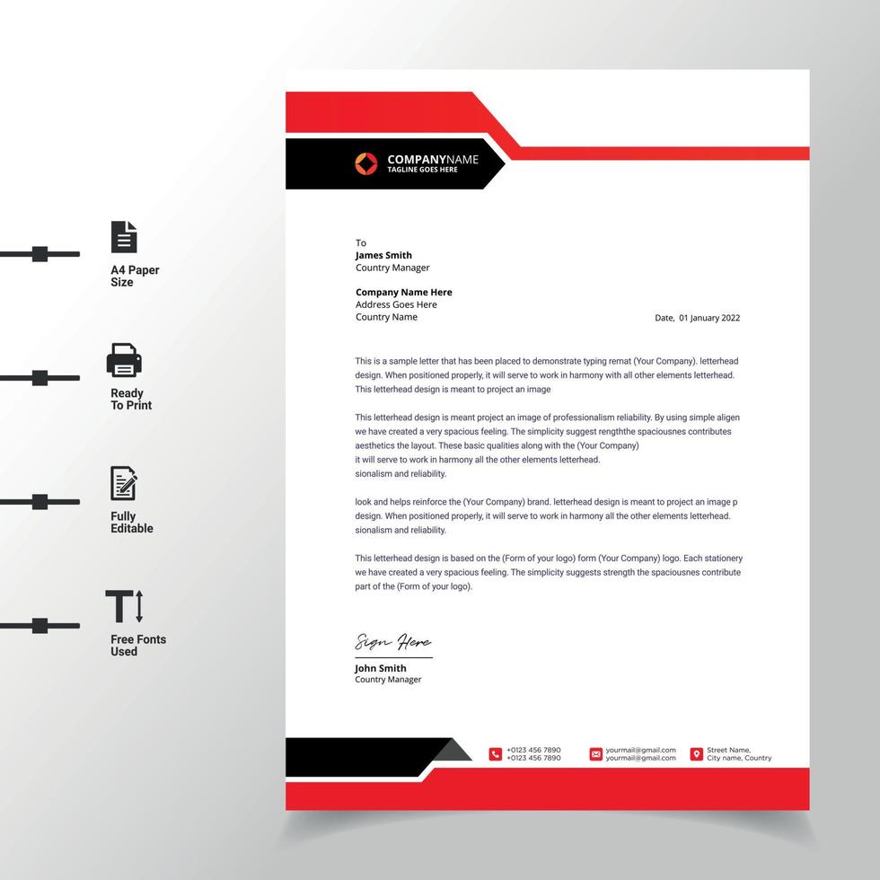 modern letterhead Green black elements professional business letterhead template red modern a4 letterhead fully print ready and customizable vector