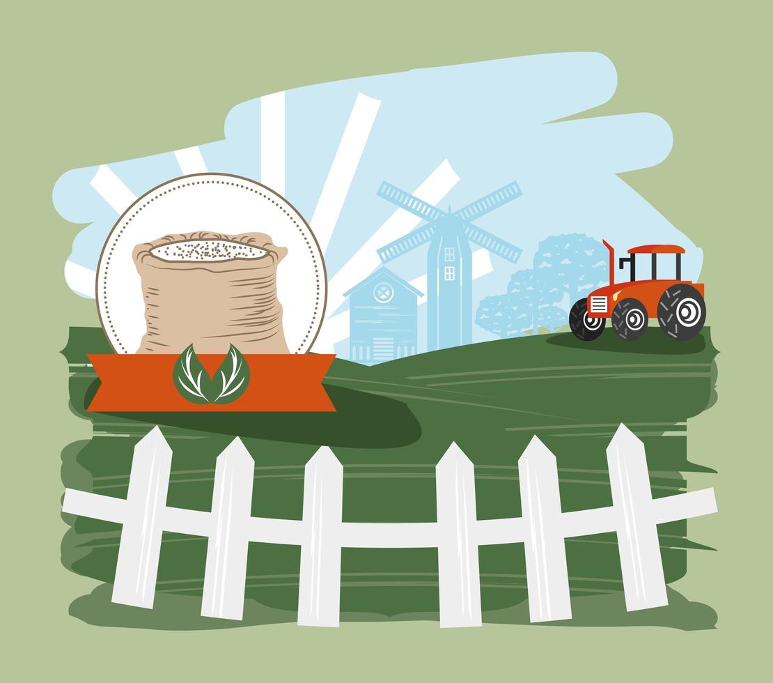 tractor agrícola y comida vector