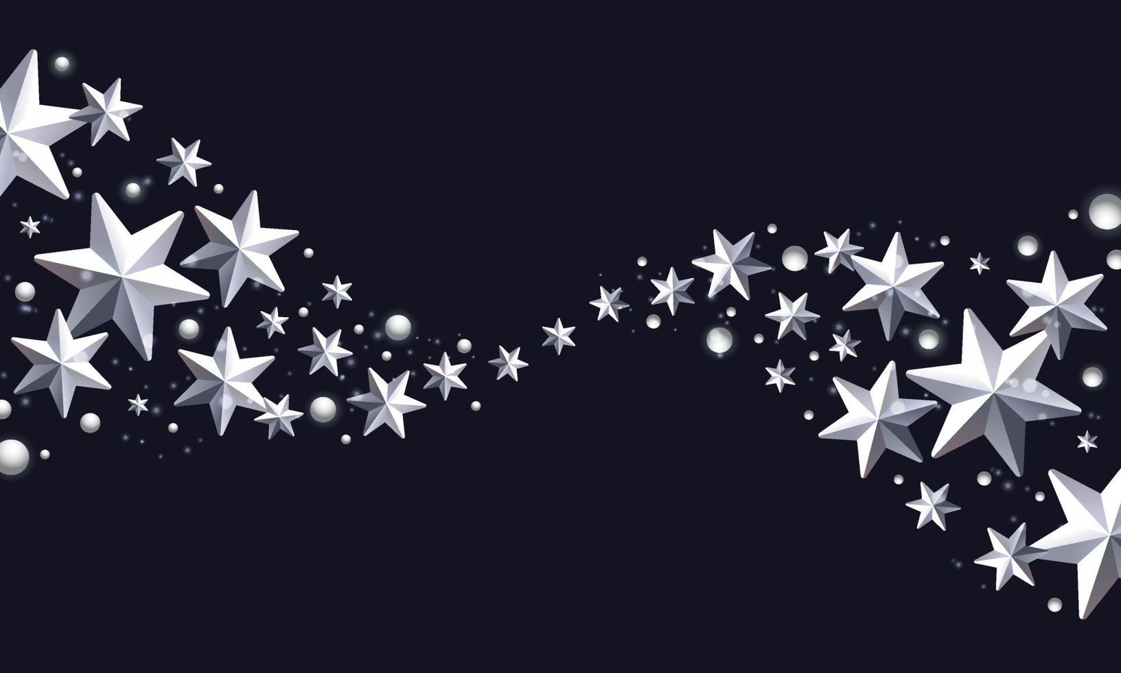Christmas Background with Border made of Cutout Foil Stars and Snowflakes Christmas Greeting card. vector