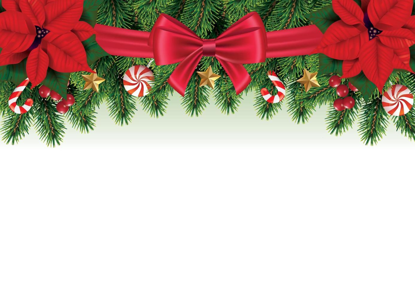 Holiday's Background with Christmas Tree Branches Decorated with Berries, Stars, and Candy Canes. vector