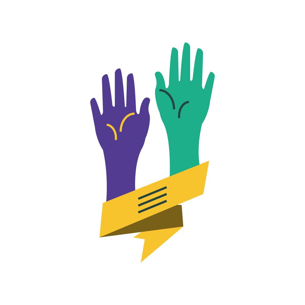 colored raised hands vector