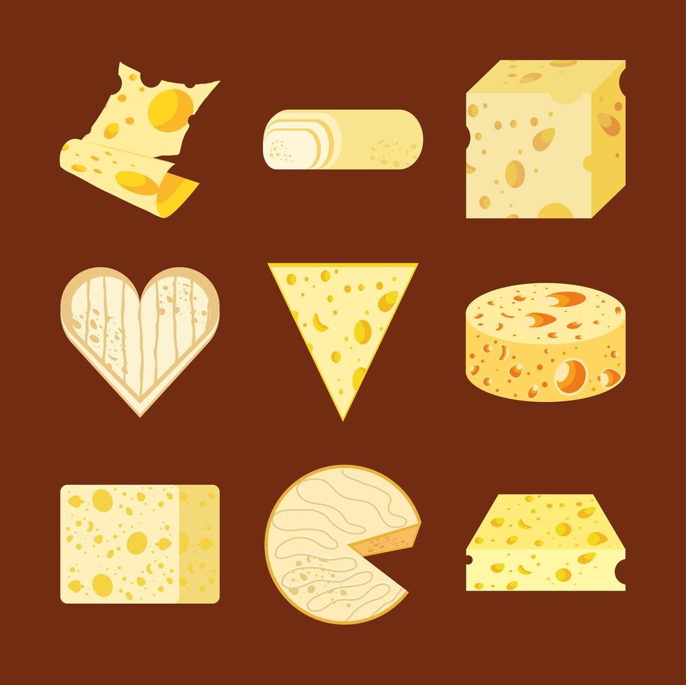 queso de diferentes formas vector