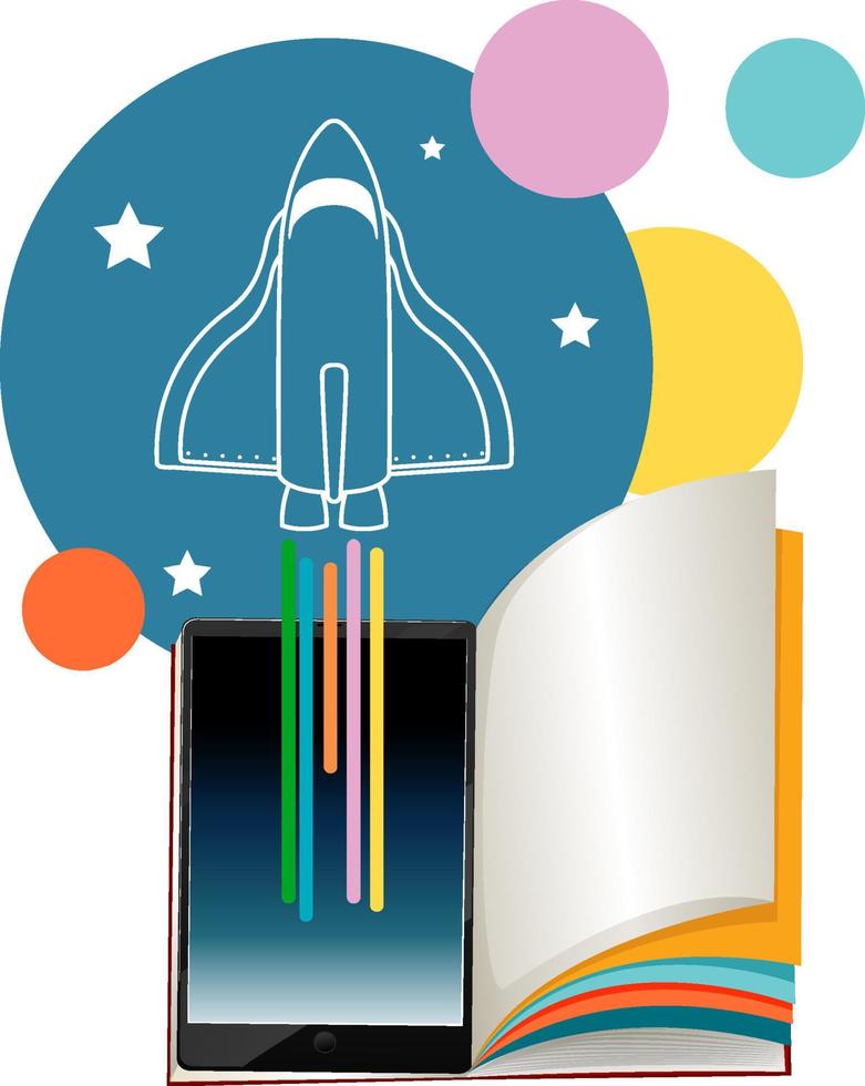 Tablet with books for online learning vector