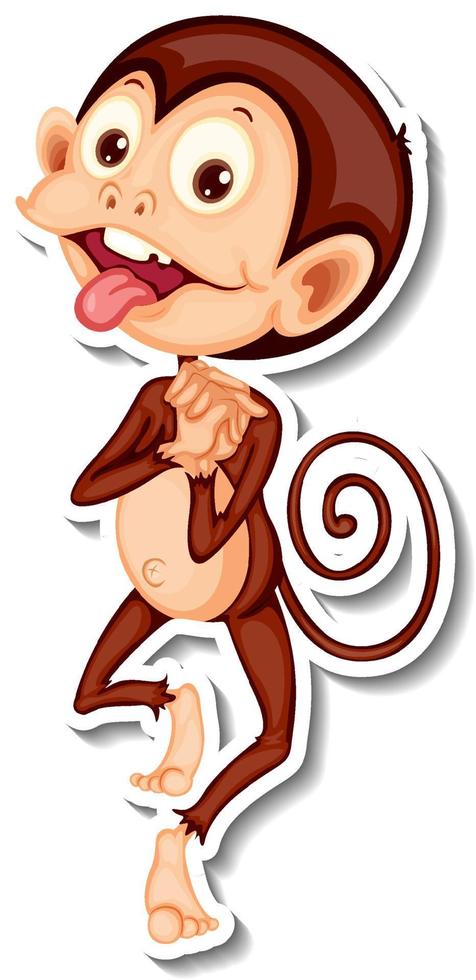 Funny monkey cartoon character sticker vector
