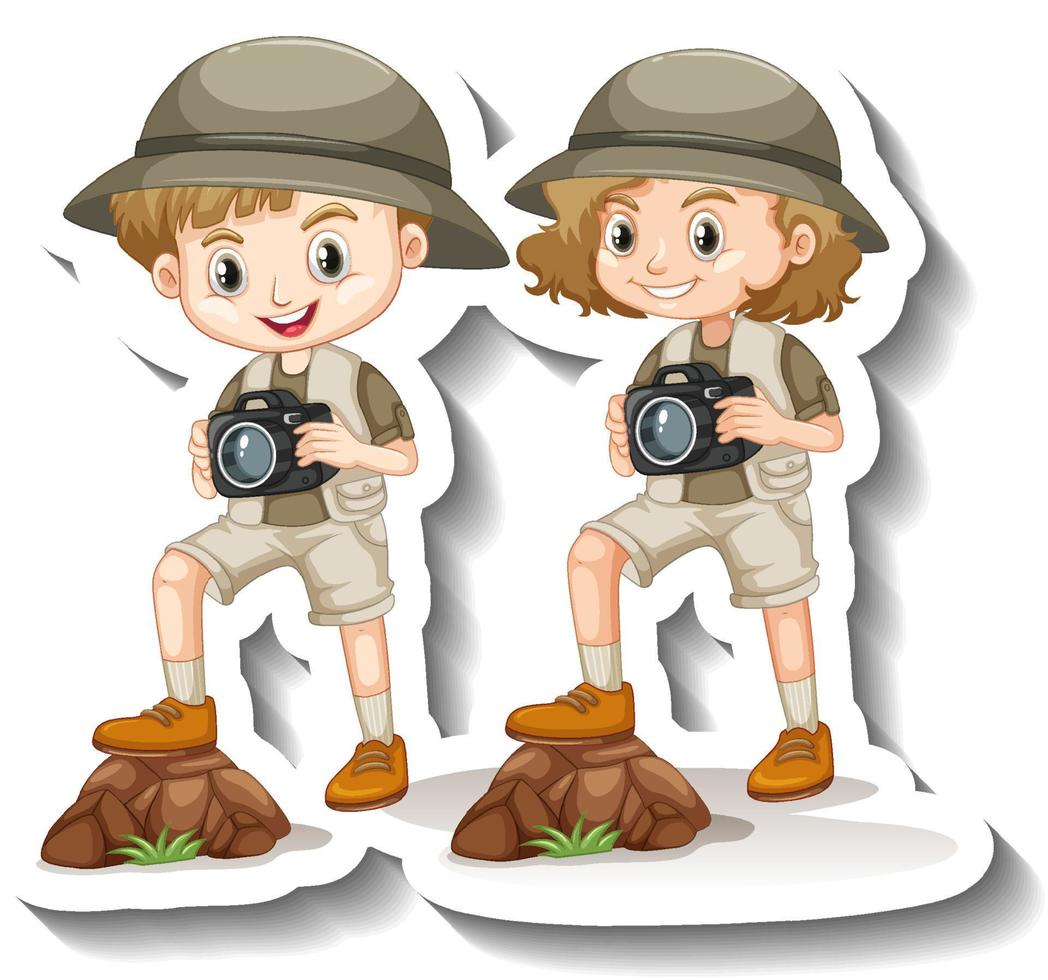 Couple kids wear safari outfit cartoon character sticker 3755593 Vector Art  at Vecteezy