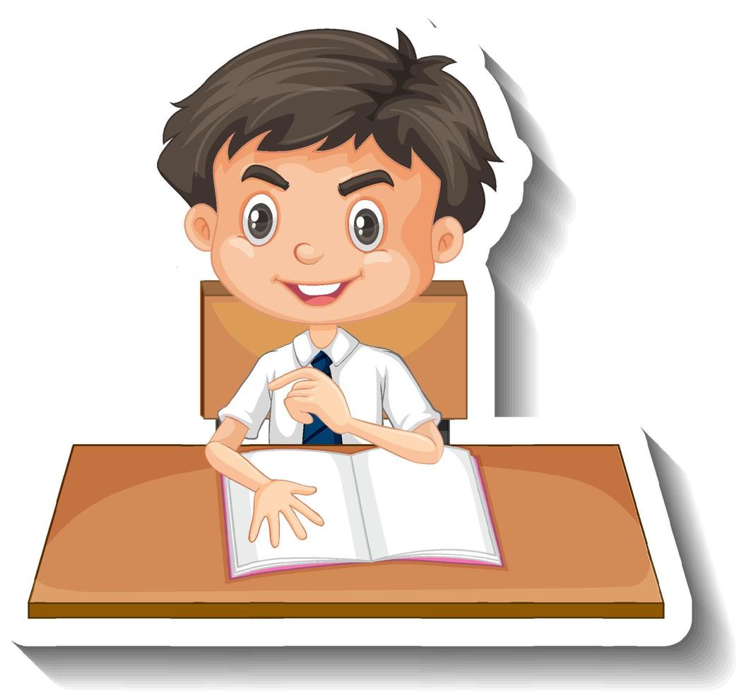 Student boy with school table cartoon vector