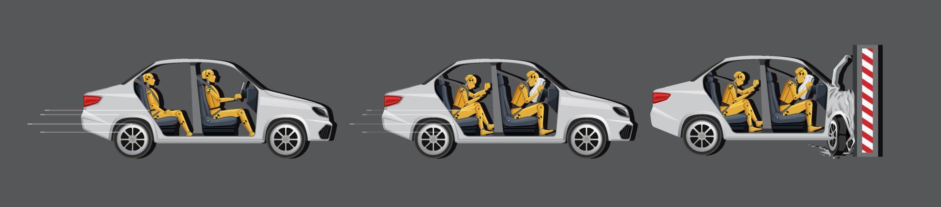 Set of different crash test dummy in cars vector