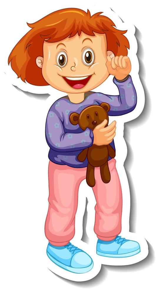 Sticker template with a girl in standing posing cartoon character isolated vector