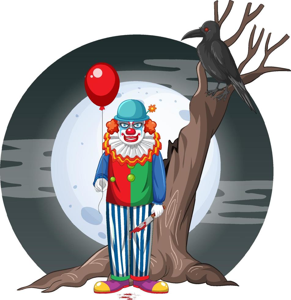 Creepy clowm holding balloon vector