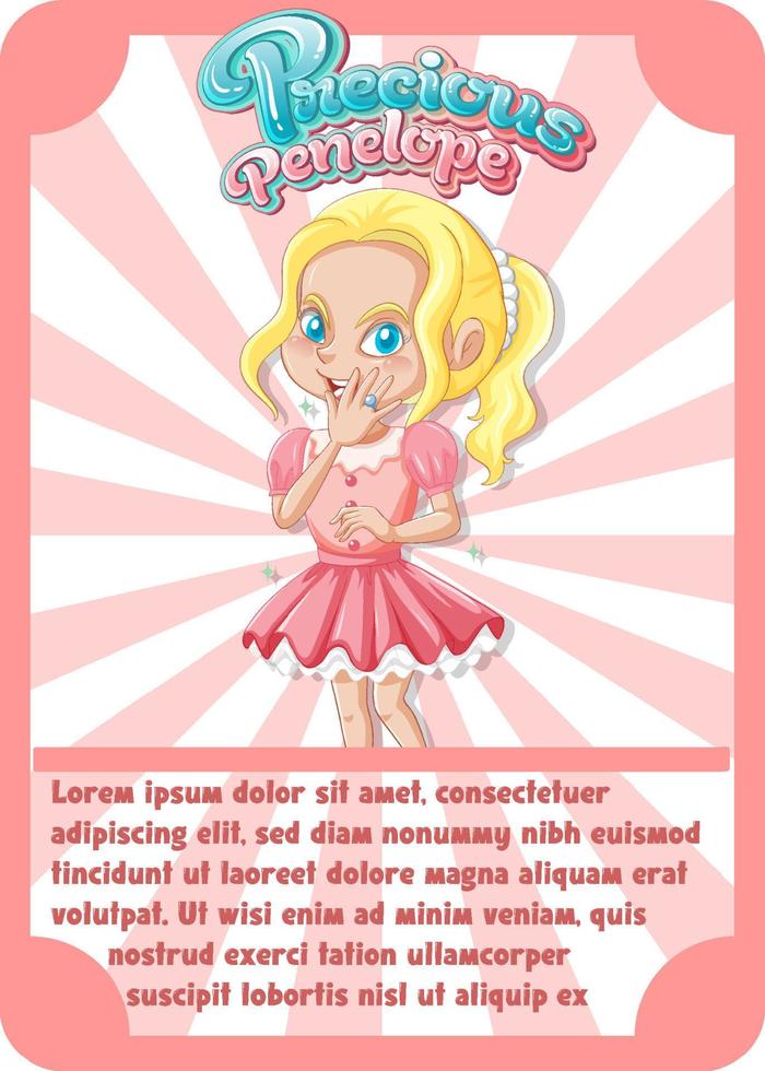 Character game card template with word Precious Penelope vector