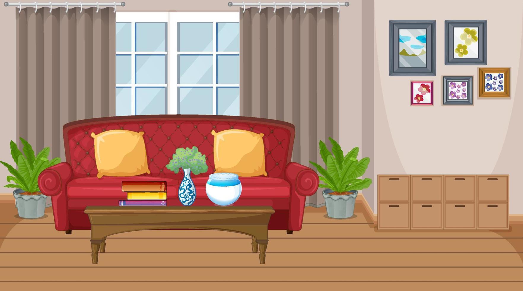 Living room interior scene with furniture and living room decoration vector