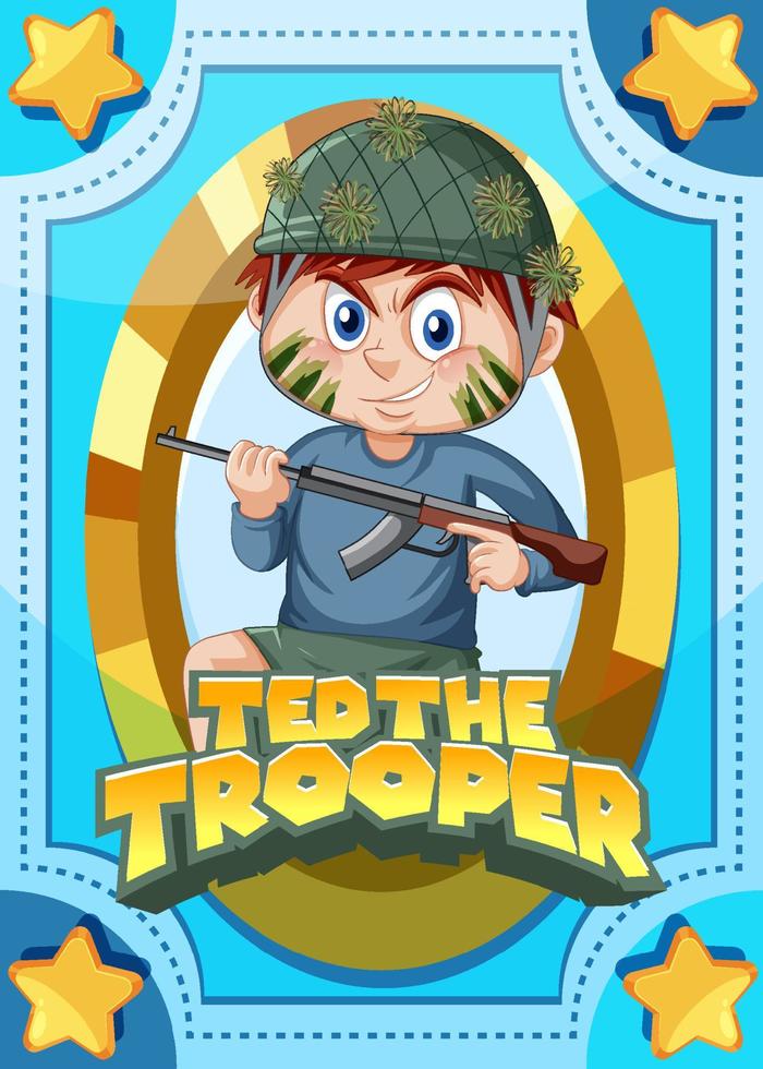 tarjeta de juego de personajes con la palabra ted the trooper vector