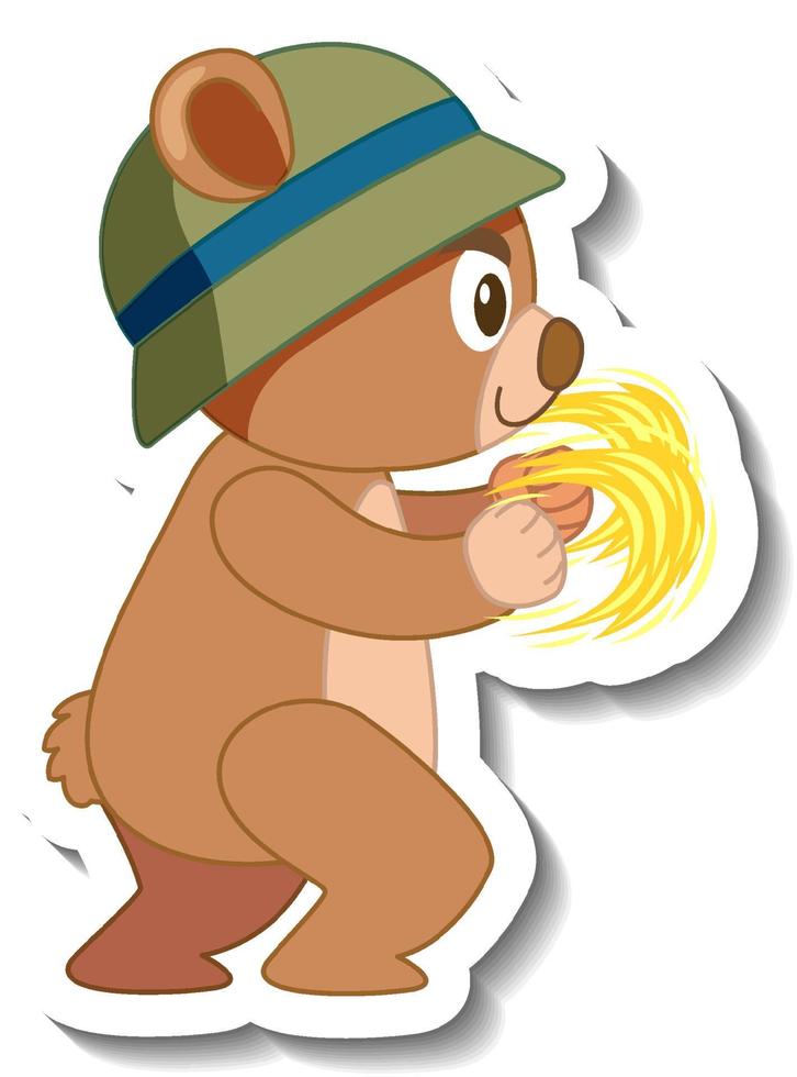 Cute bear cartoon wearing hat sticker side view vector