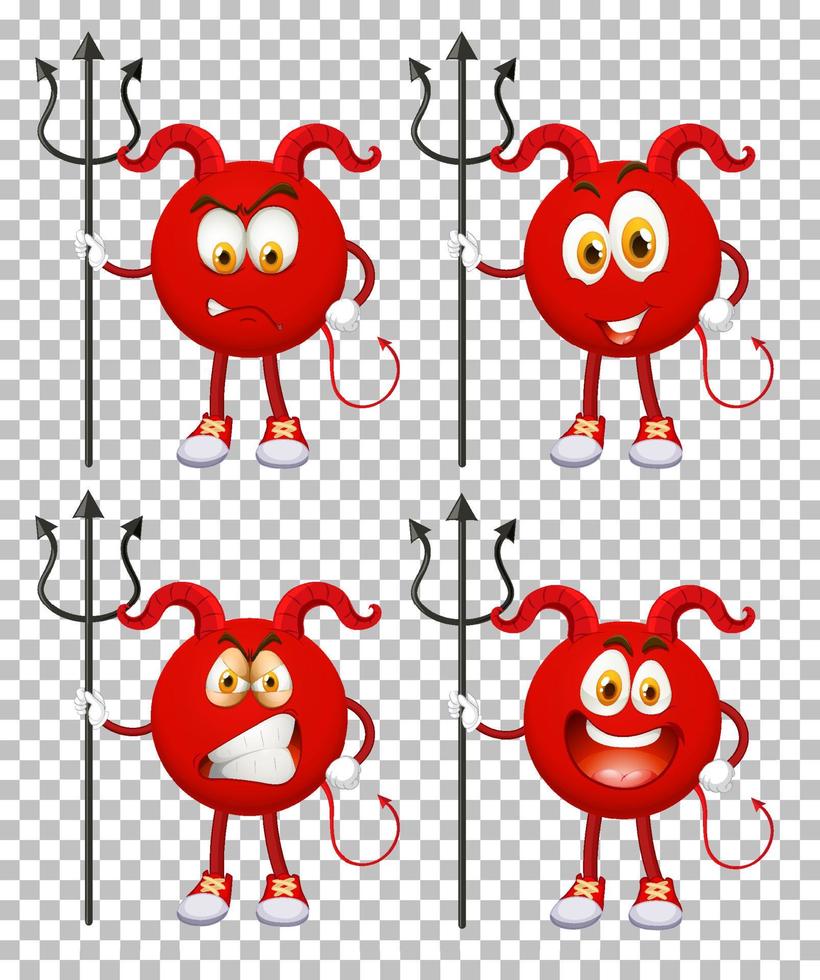 conjunto de personaje de dibujos animados de diablo rojo con expresión facial en el fondo de la cuadrícula vector