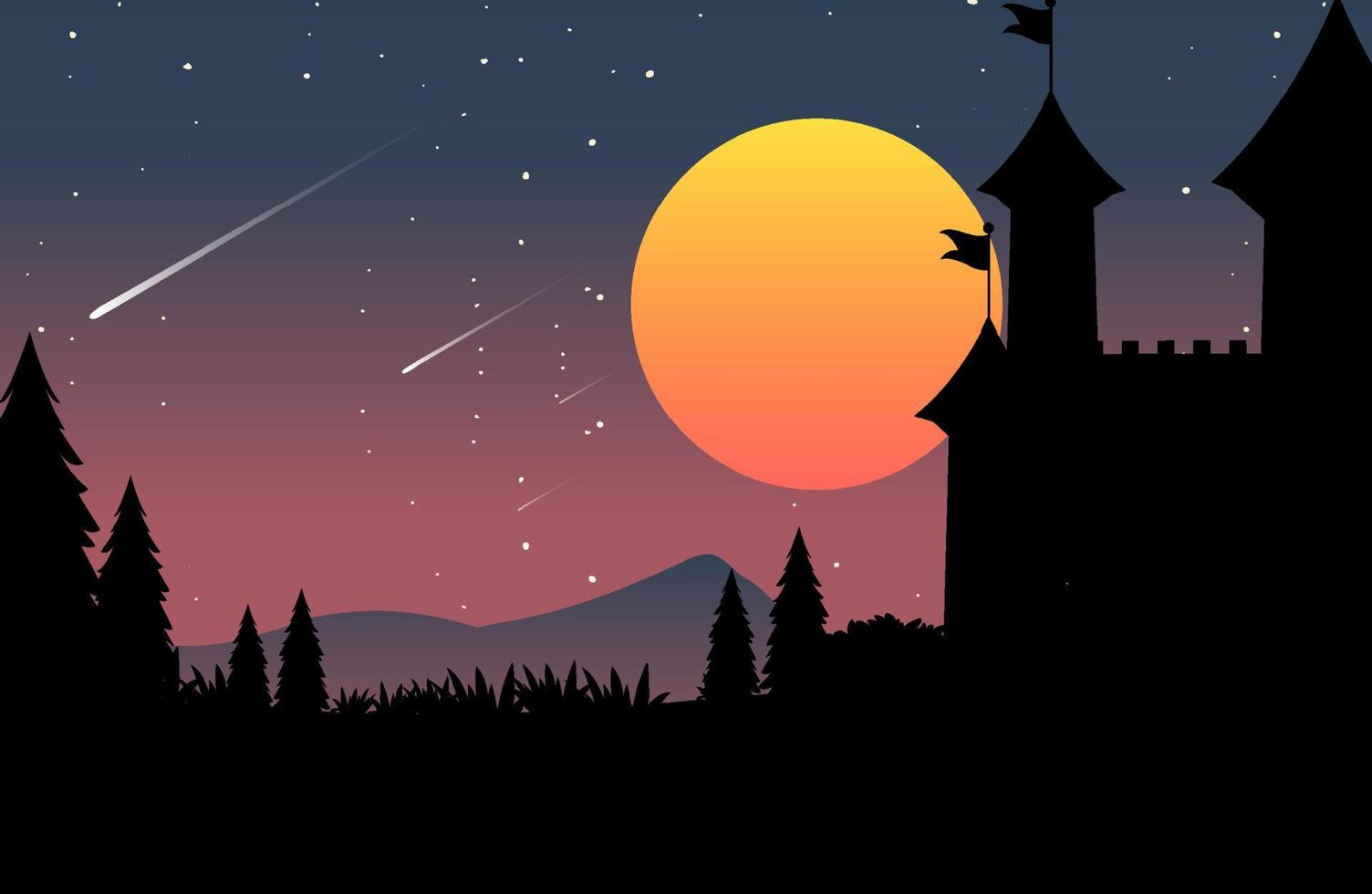 Full moon at night with silhouette scene vector