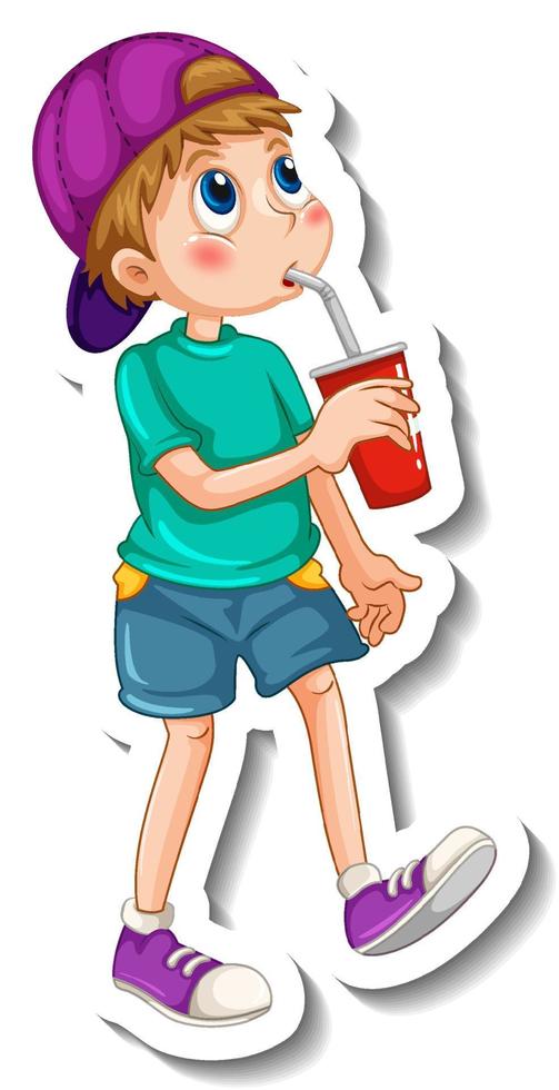 Sticker template with a boy cartoon character isolated vector