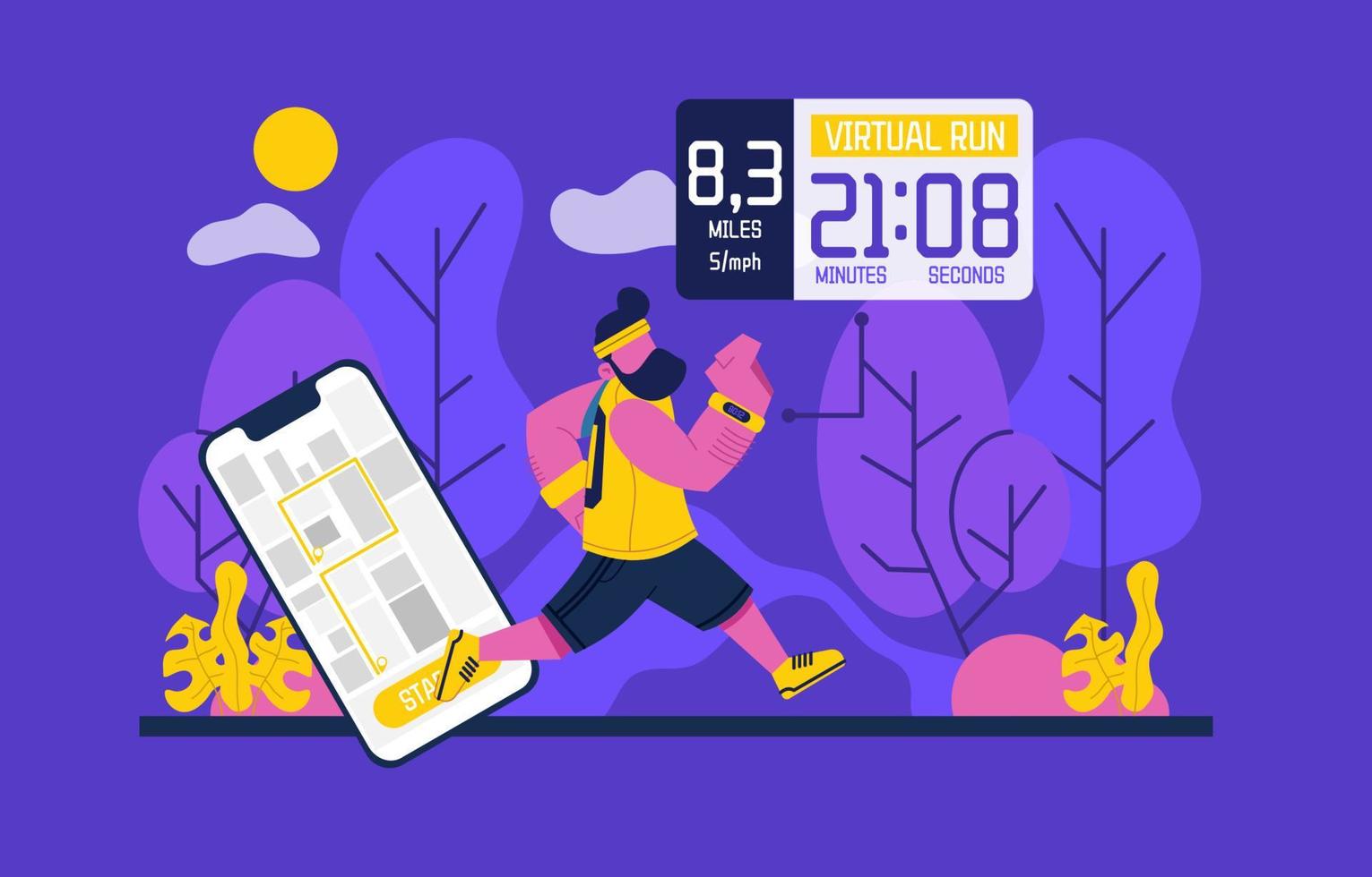 Virtual Run with Mobile Apps vector