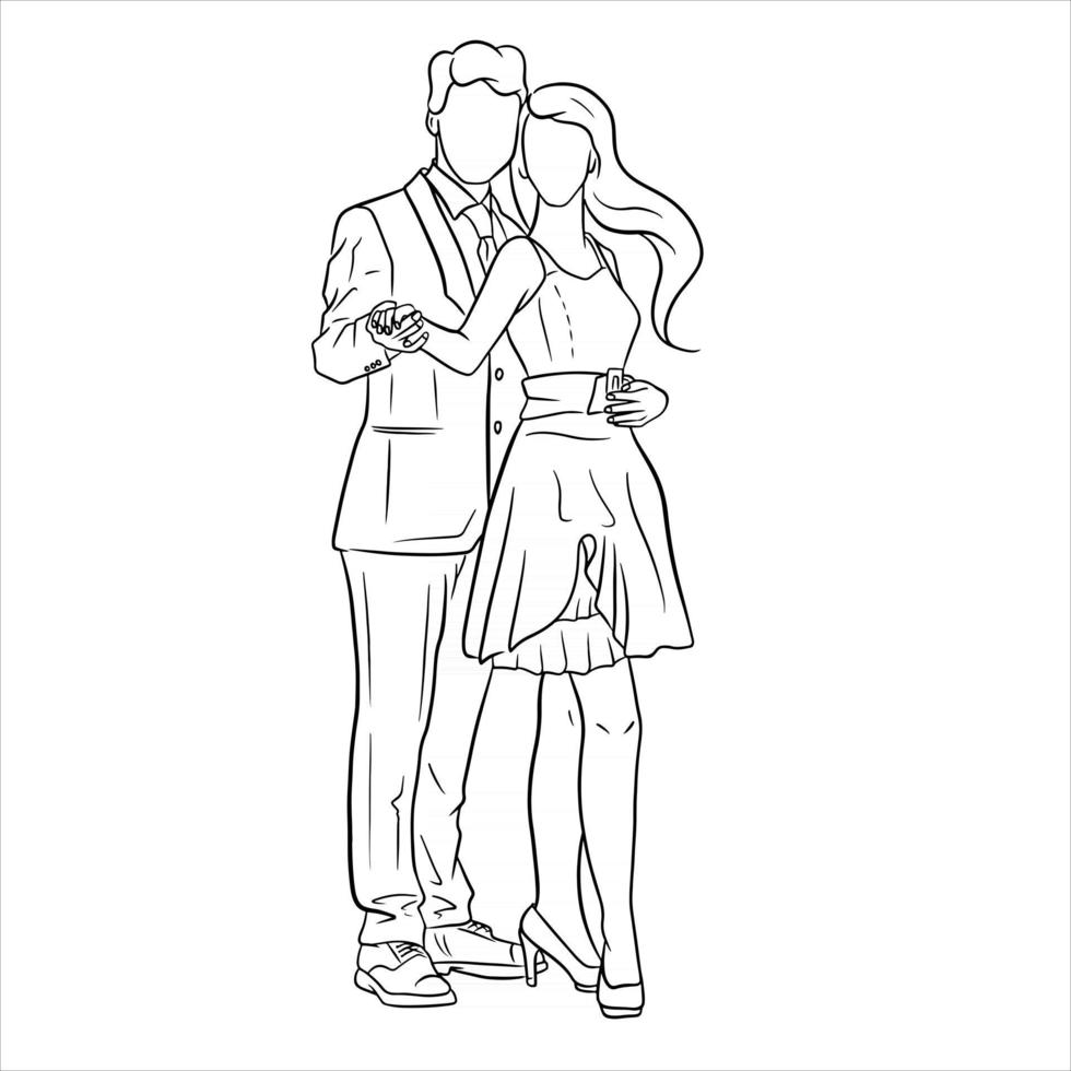 The girl and the guy are hugging. A girl in a dress. The guy in the suit. vector