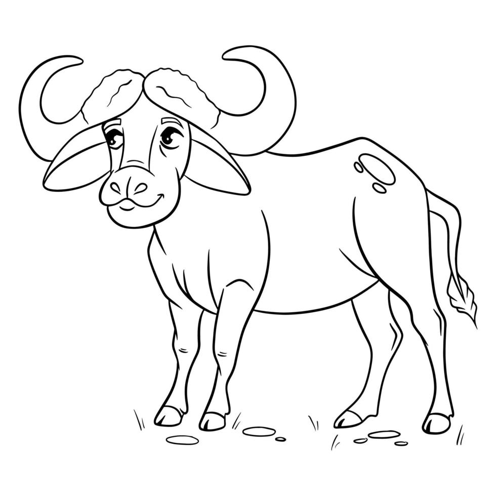 Animal character funny buffalo in line style. Children's illustration. vector