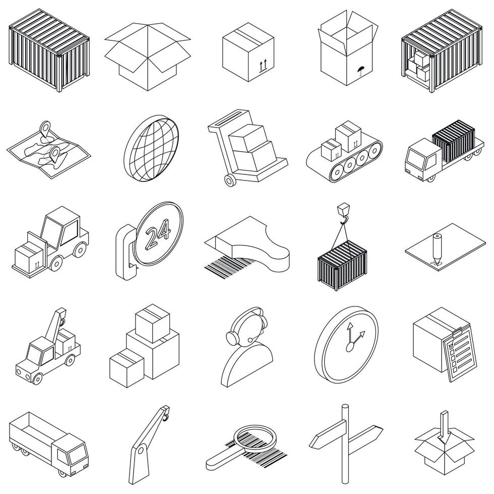 Logistics icons set, isometric 3d style vector