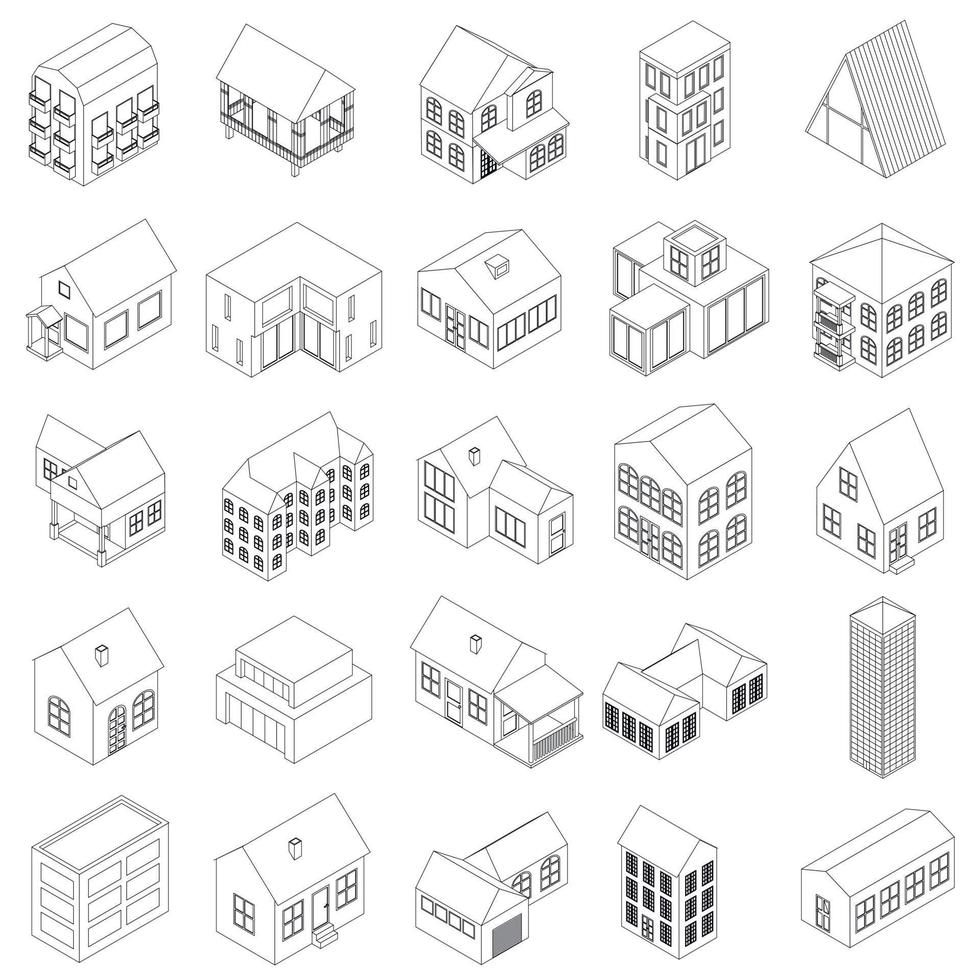 House icons set, isometric 3d style vector