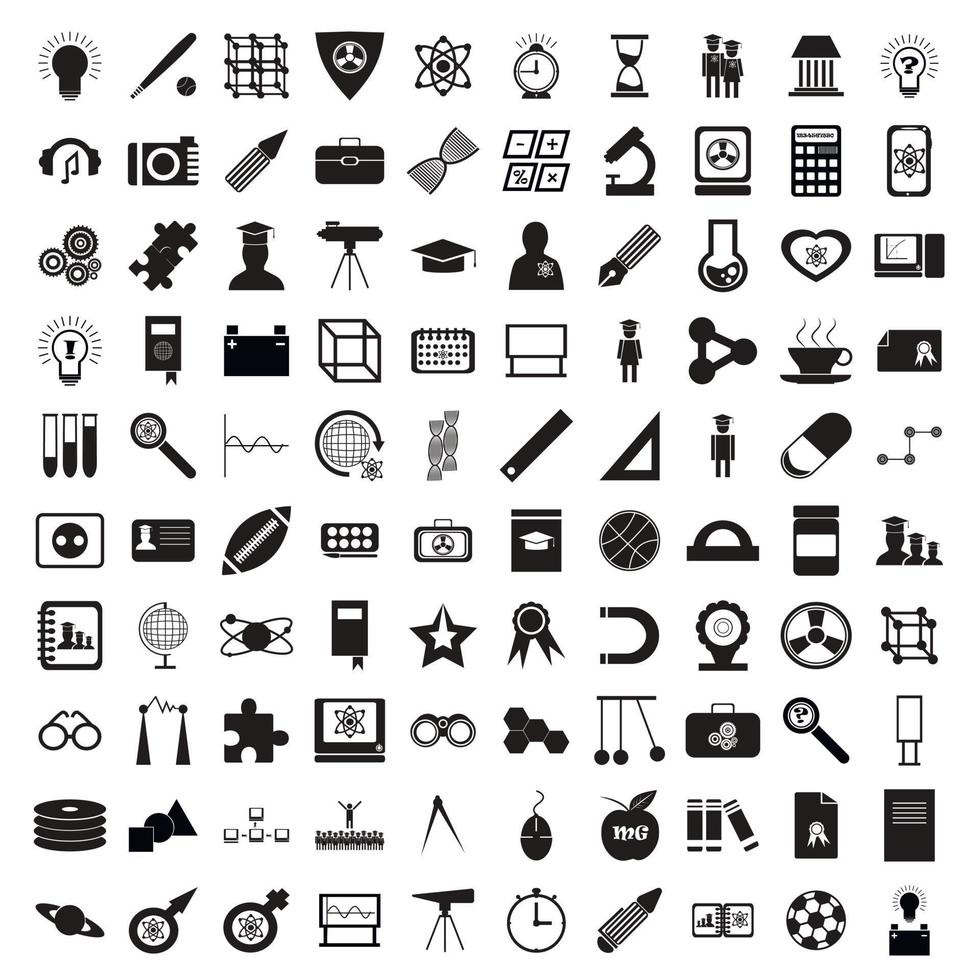 100 education icons set, simple style vector