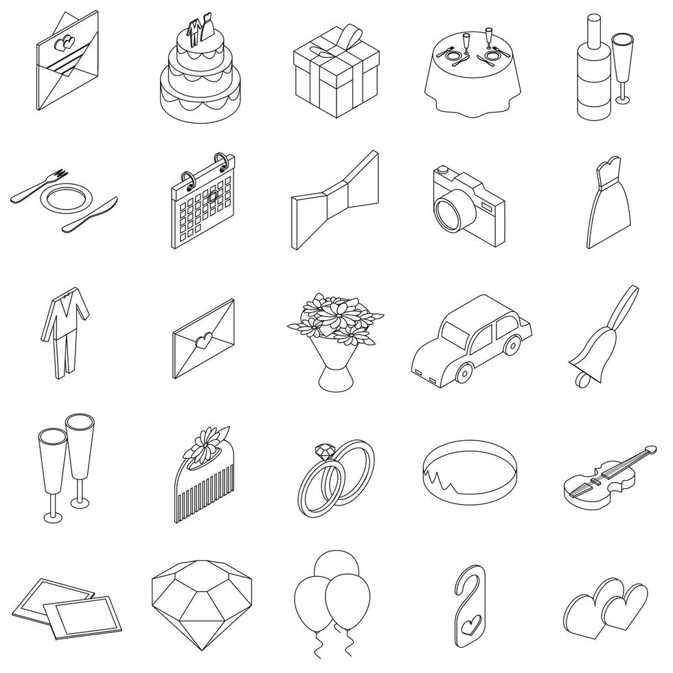 Wedding icons set, isometric 3d style vector