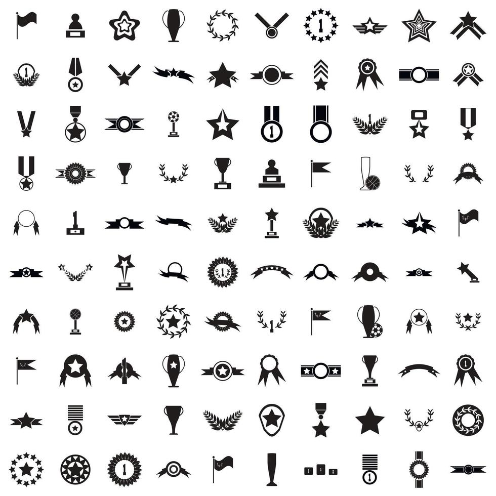 100 Awards icons set, simple style vector