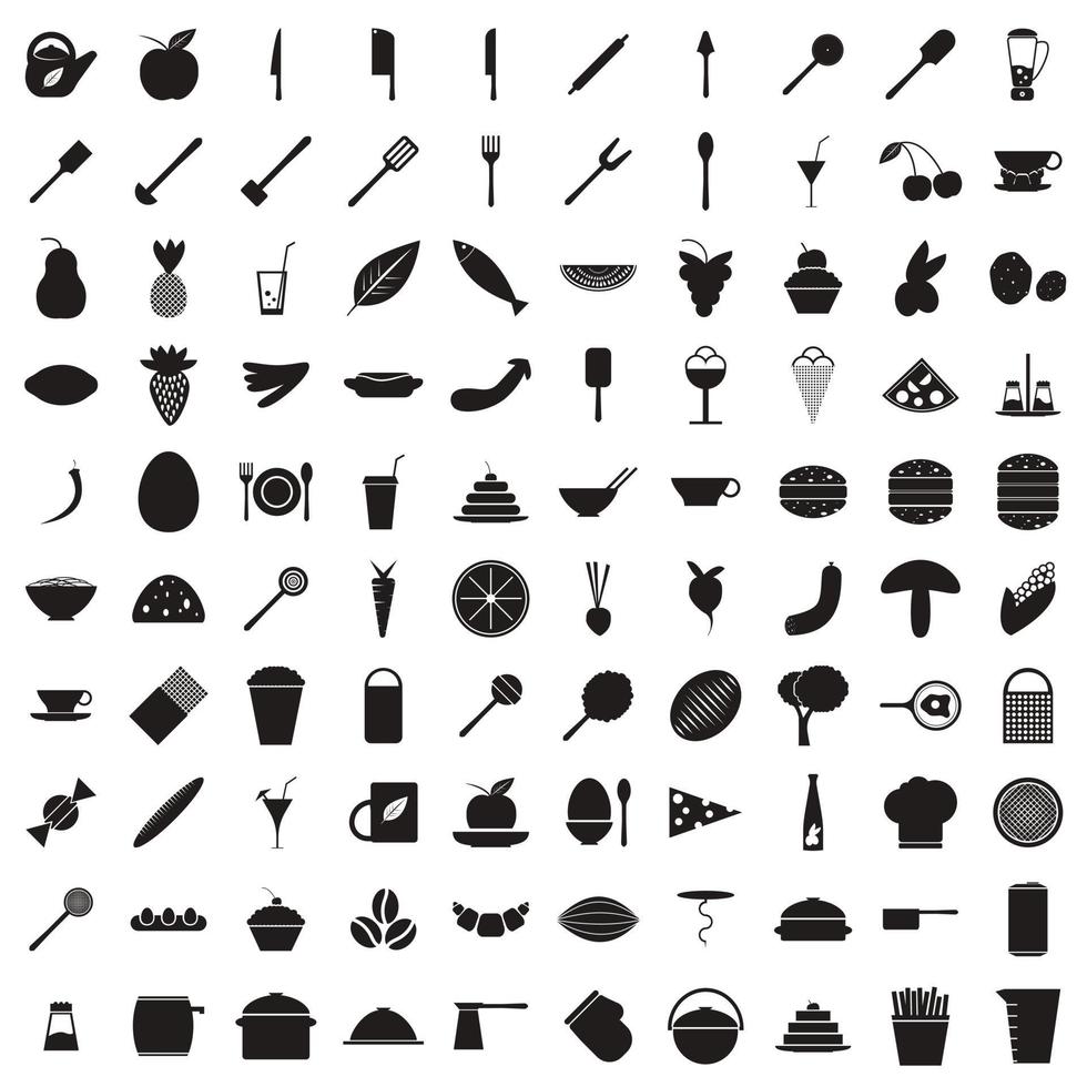 100 food icons set, simple style vector