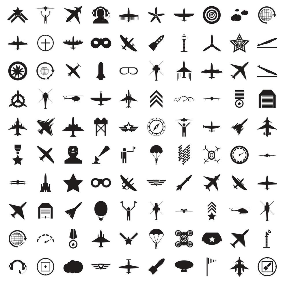 Conjunto de iconos de aviación 100, estilo simple vector