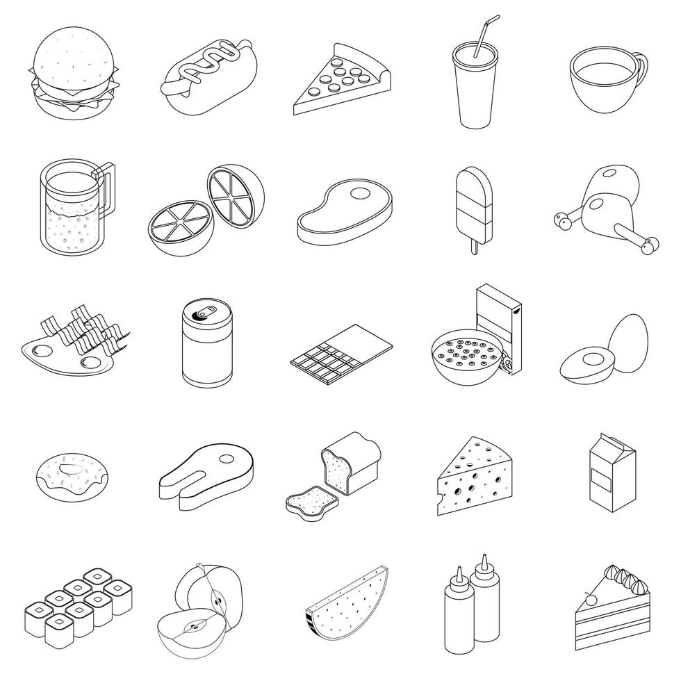 Food icons set, isometric 3d style vector