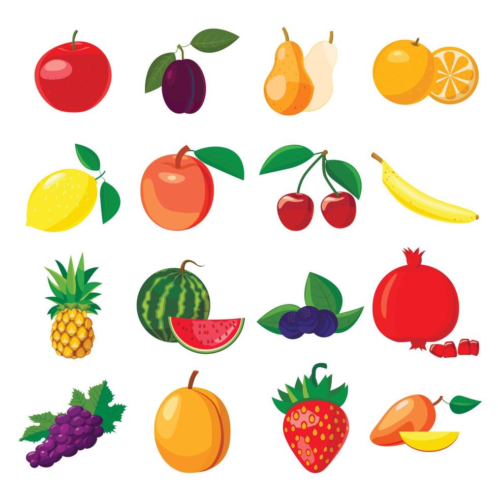 conjunto de iconos de frutas, estilo de dibujos animados vector