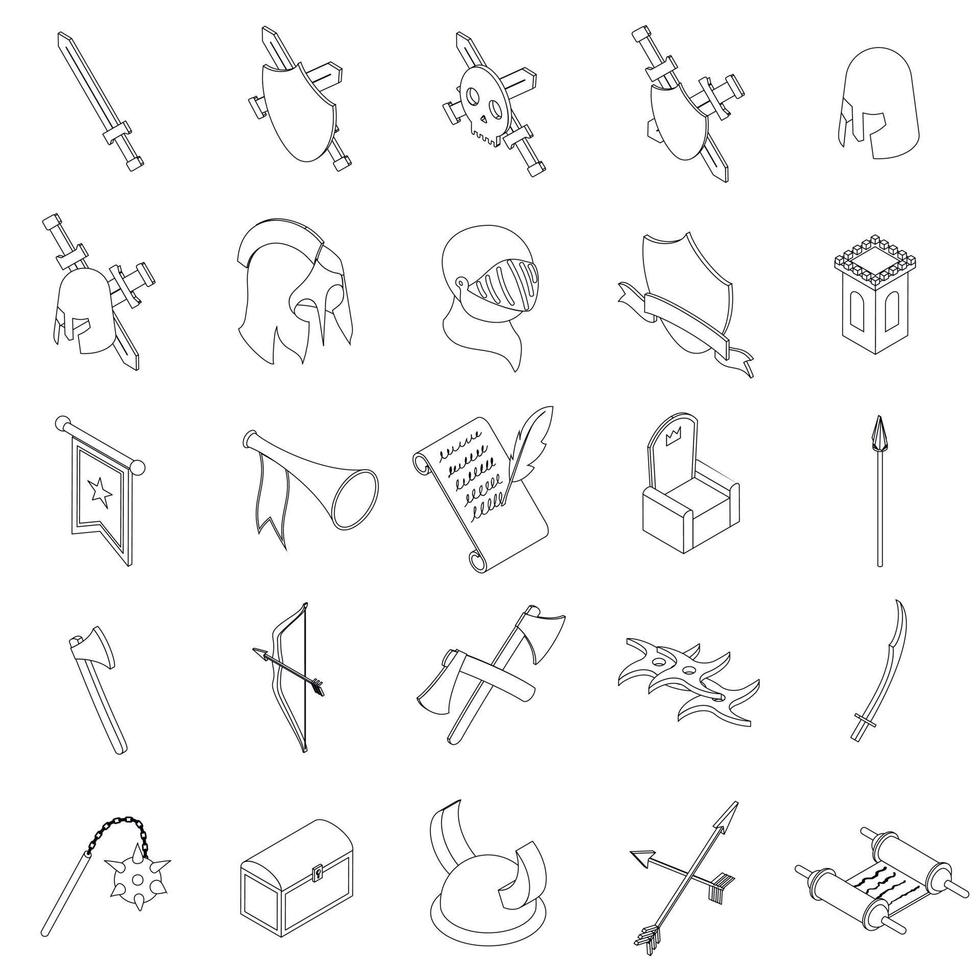 Medieval knights icons set, isometric 3d style vector