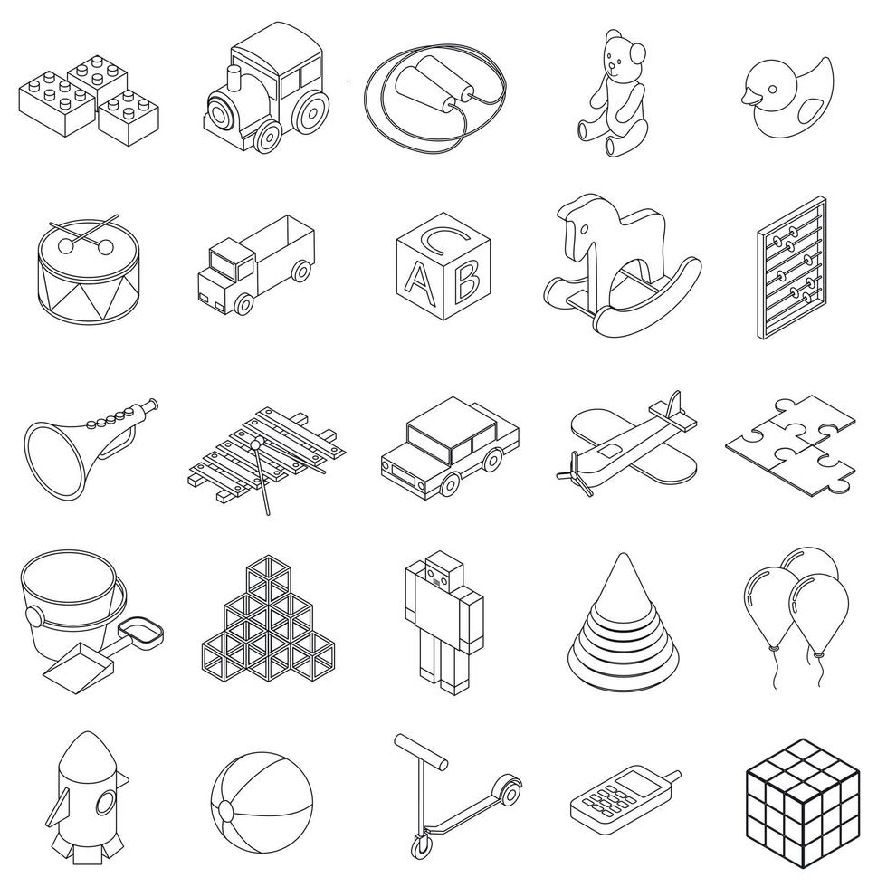 Children toys icons set, isometric 3d style vector