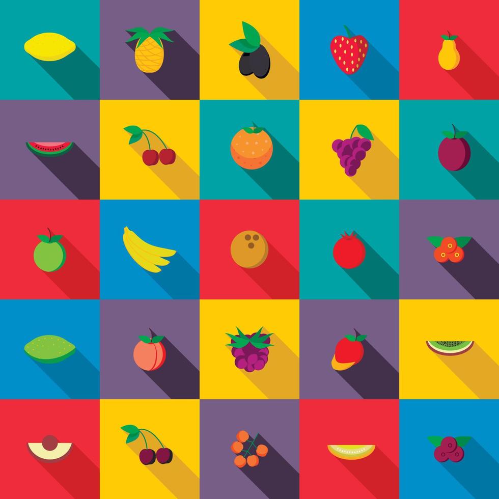 Fresh fruits set icons vector