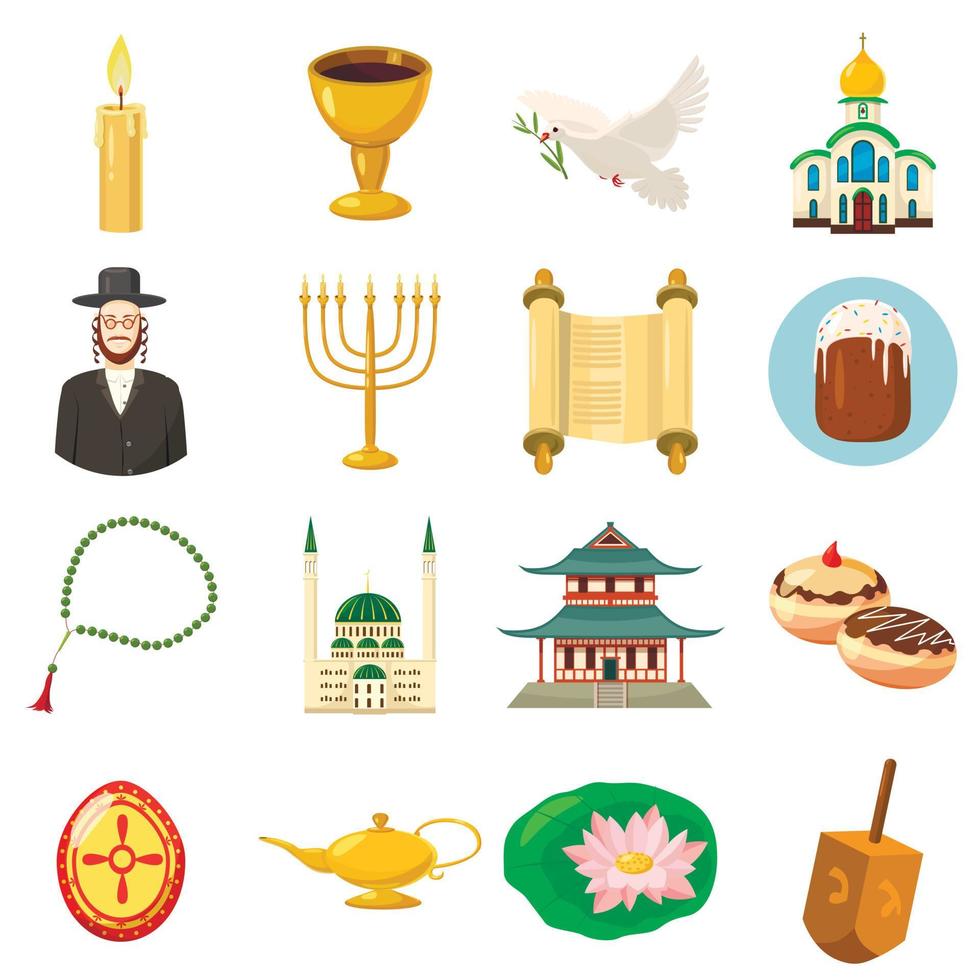 Religion icons set, cartoon style vector