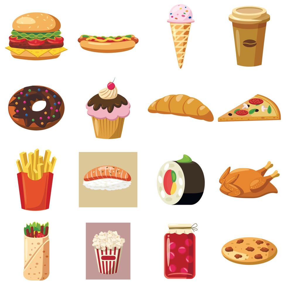 Food set icons vector