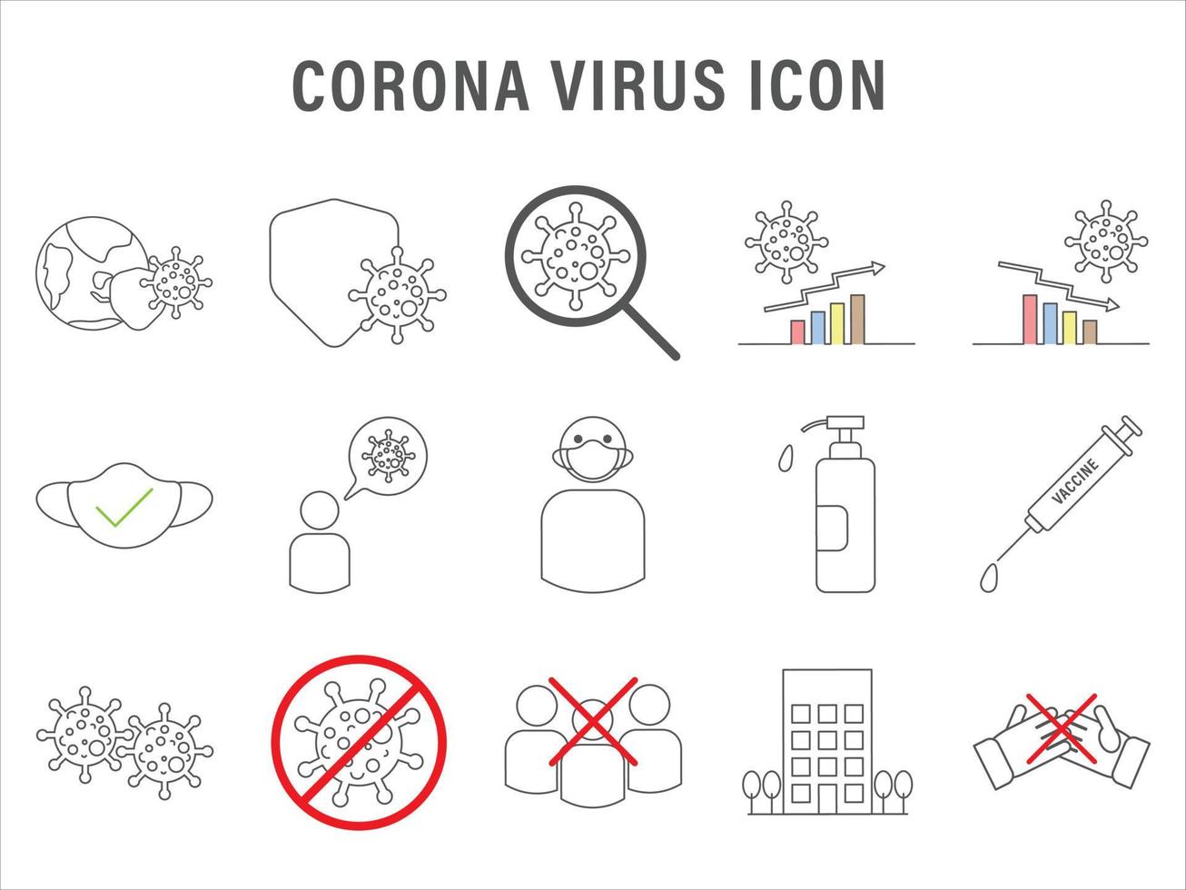 conjunto de iconos de protección contra coronavirus y firmar iconos de líneas vectoriales relacionadas. trazo editable. vector