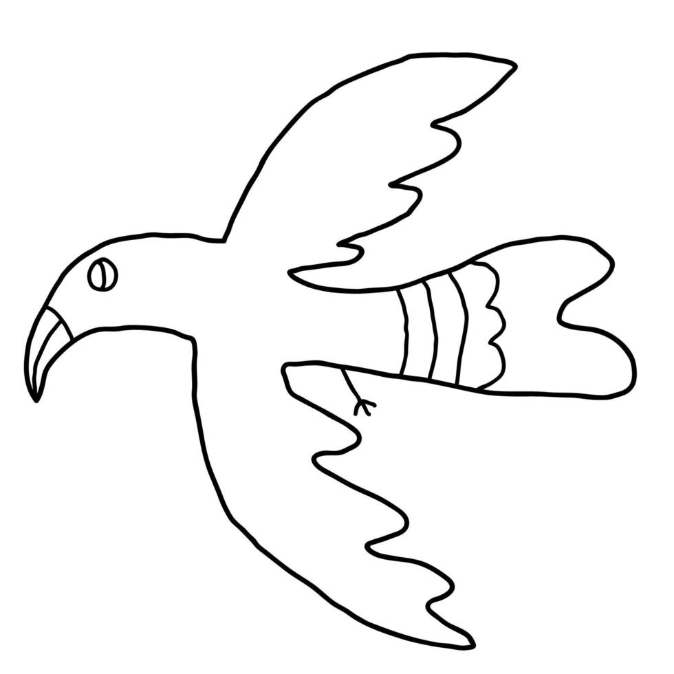 Cartoon linear flying fantasy bird isolated on white background. vector