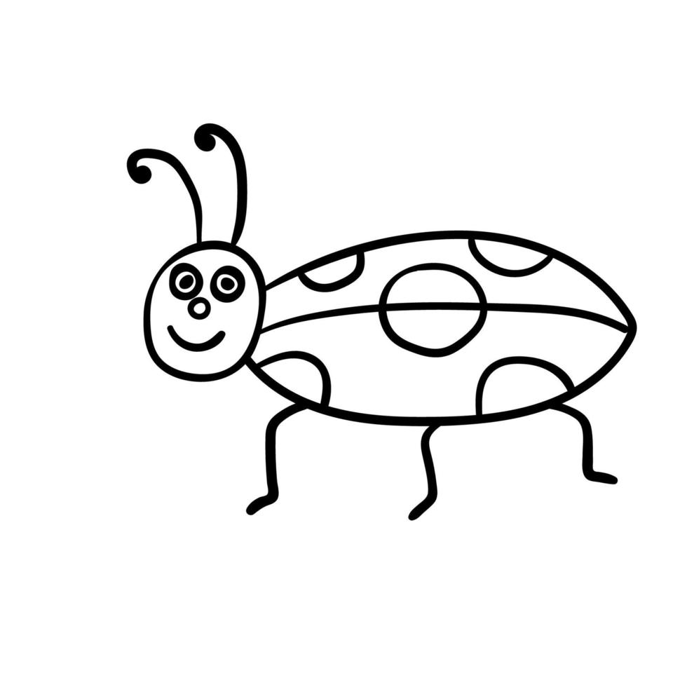 Cute cartoon doodle linear bug isolated on white background. vector