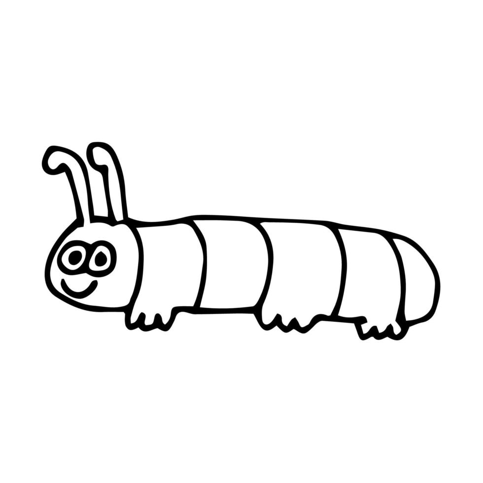 Cartoon doodle hand drawn caterpillar isolated on white background. vector