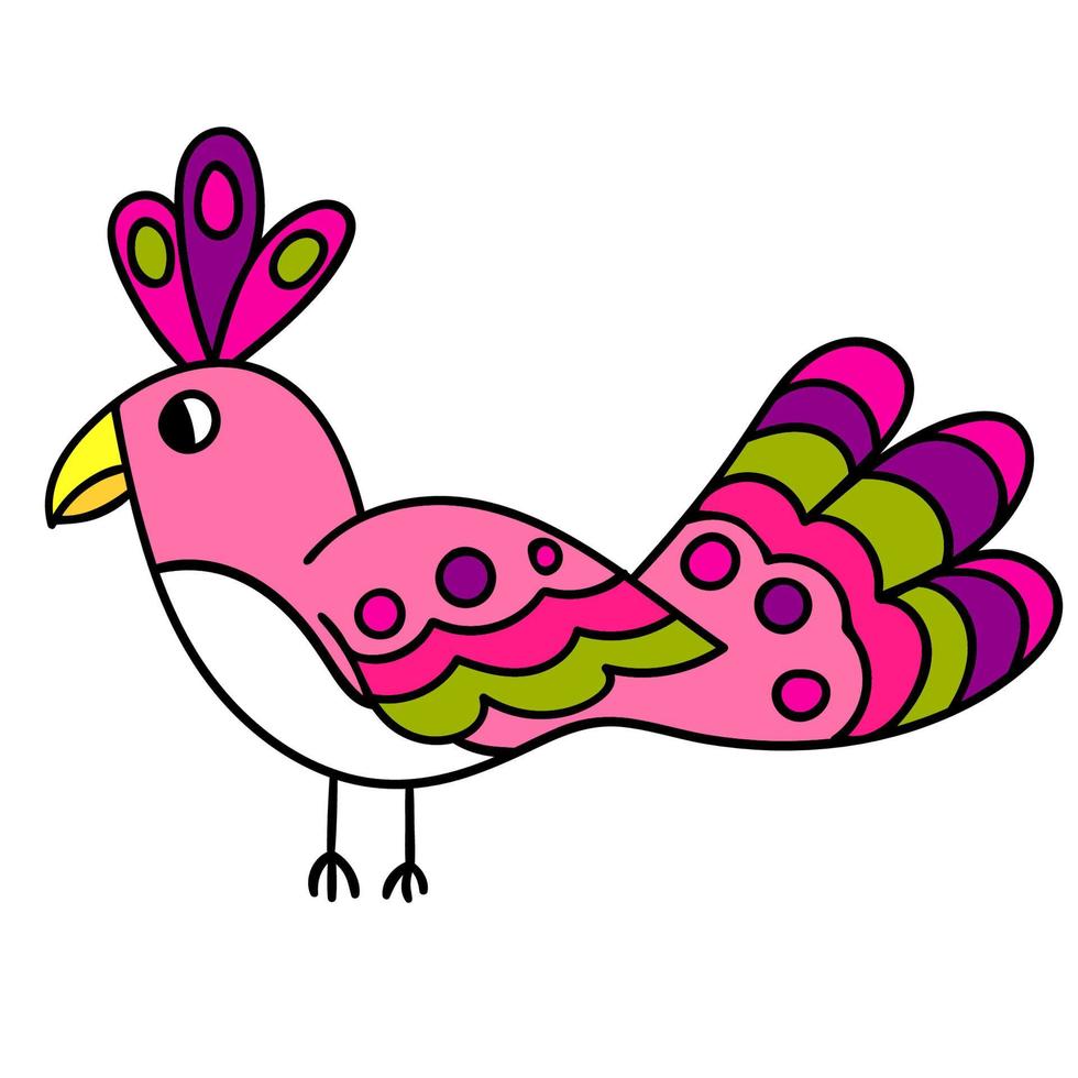 pájaro de dibujos animados lineal rosa lindo aislado sobre fondo blanco. vector