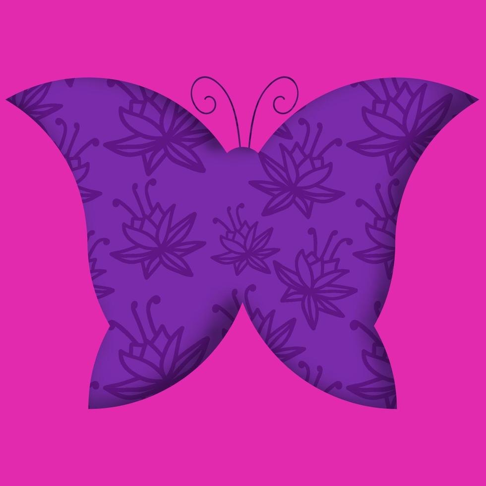 Paper cut butterfly silhouette with floral background. vector