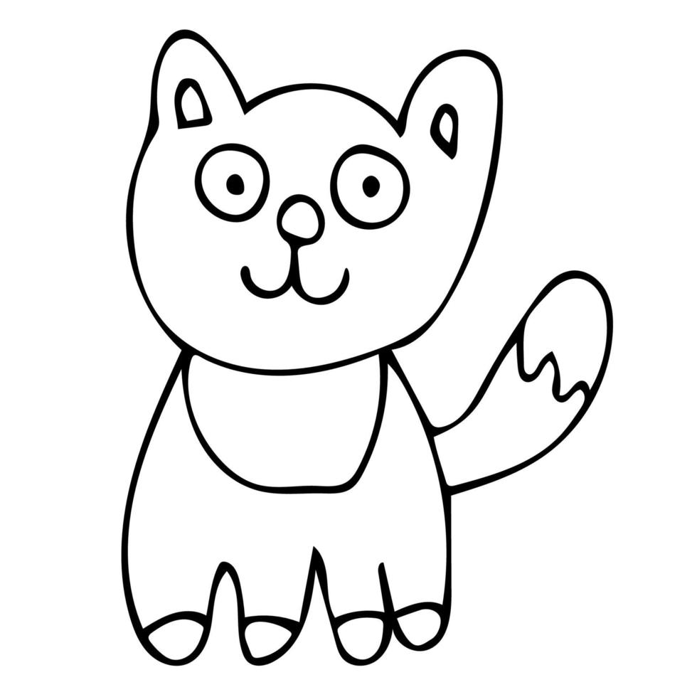 gato lindo del doodle de la historieta aislado en el fondo blanco. estilo infantil. vector