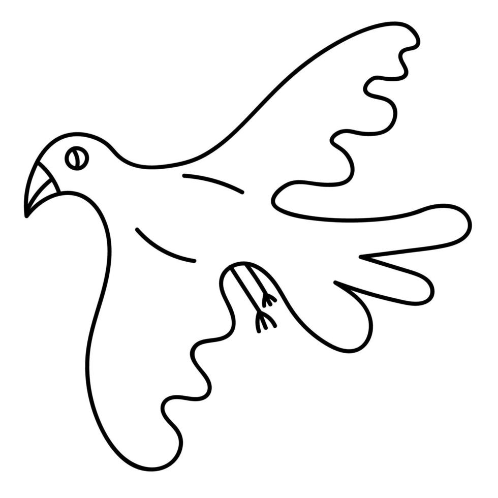 pájaro de fantasía de vuelo lineal de dibujos animados aislado sobre fondo blanco. vector