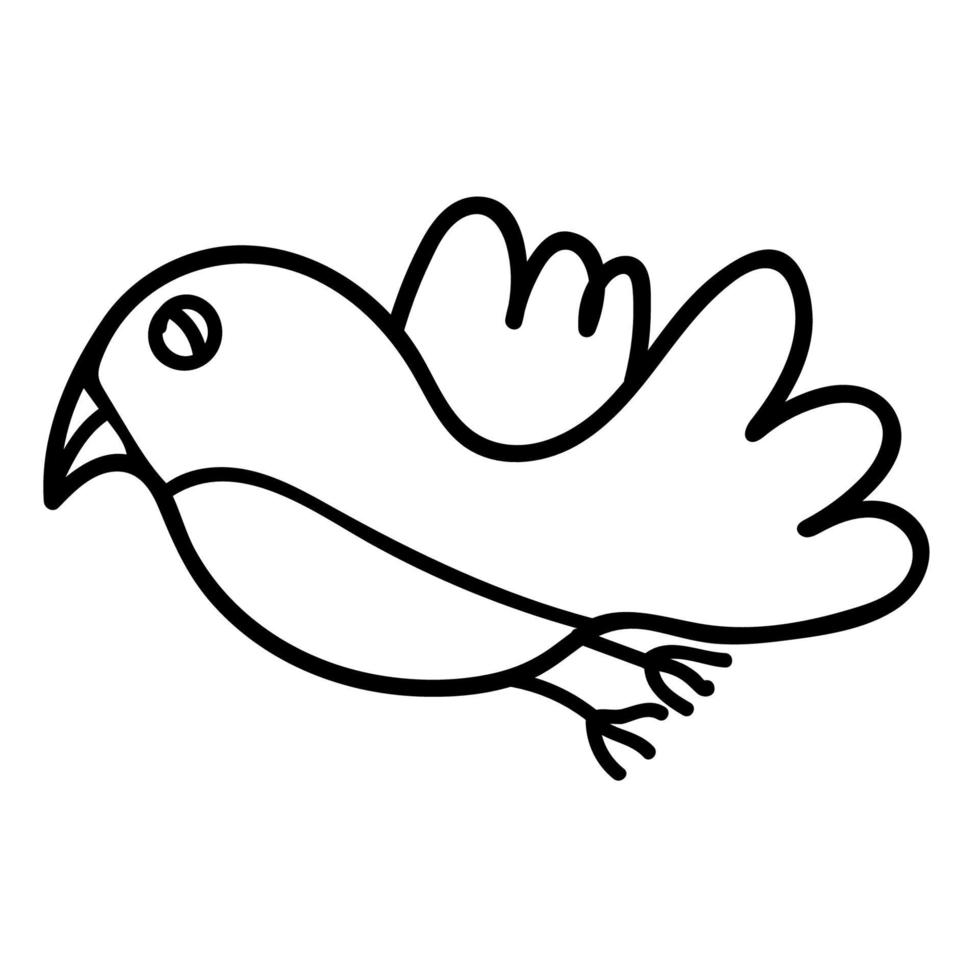 pájaro volador del doodle de la historieta aislado en el fondo blanco. vector