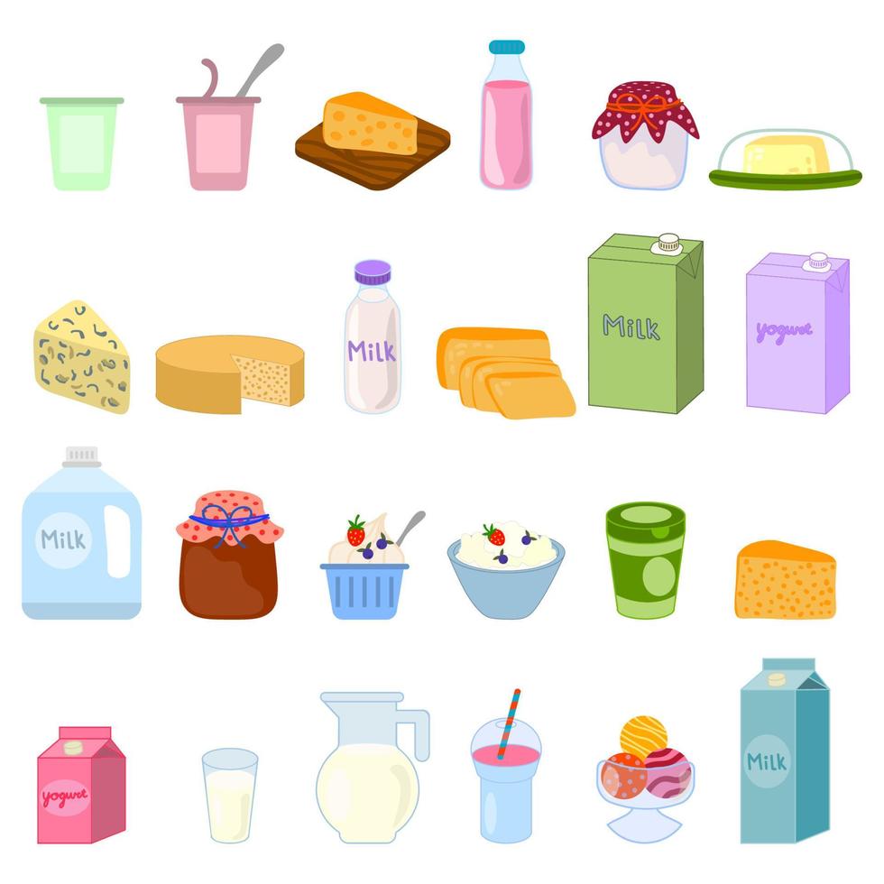 Dairy products, milk, cheese, yogurt, cottage cheese, butter and ice cream. Healthy food. vector