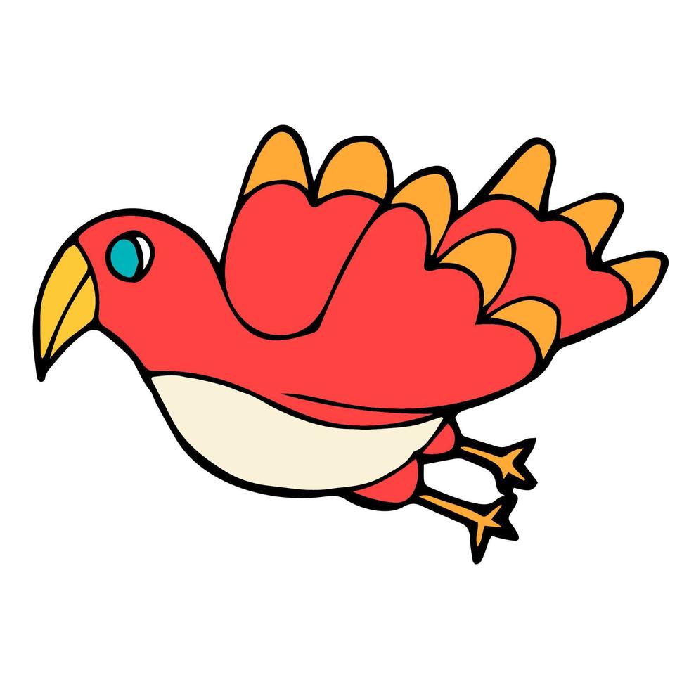 Cartoon linear flying fantasy bird isolated on white background. vector